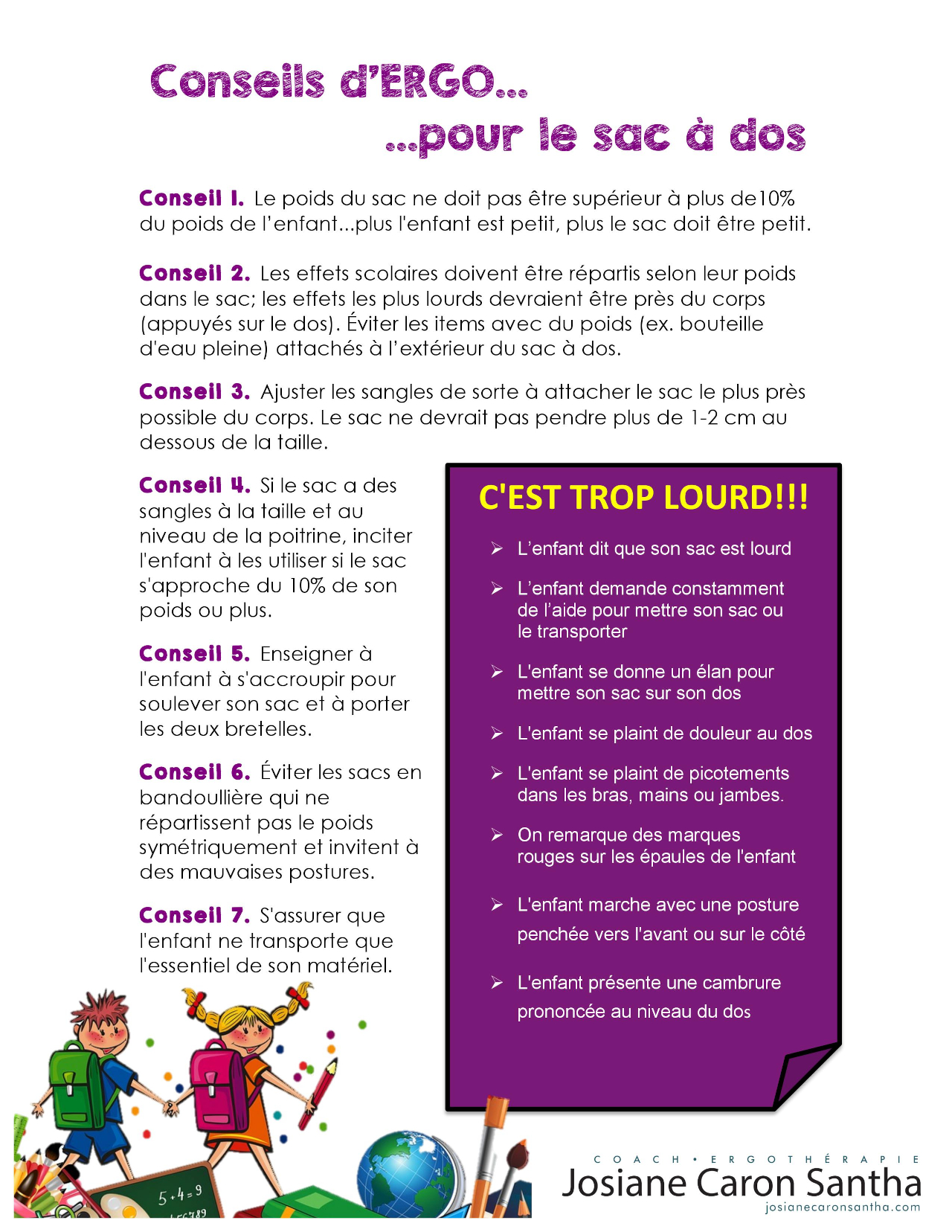 conseils d'ergothérapeute pour le cartable